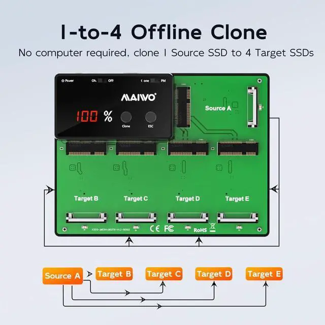 Alt view image 3 of 5 - MAIWO 5 Bay mSATA SSD Reader Docking Station with Offline Clone, mini SATA to USB 3.0 Adapter Reader 5TB Capacity 12V/3A