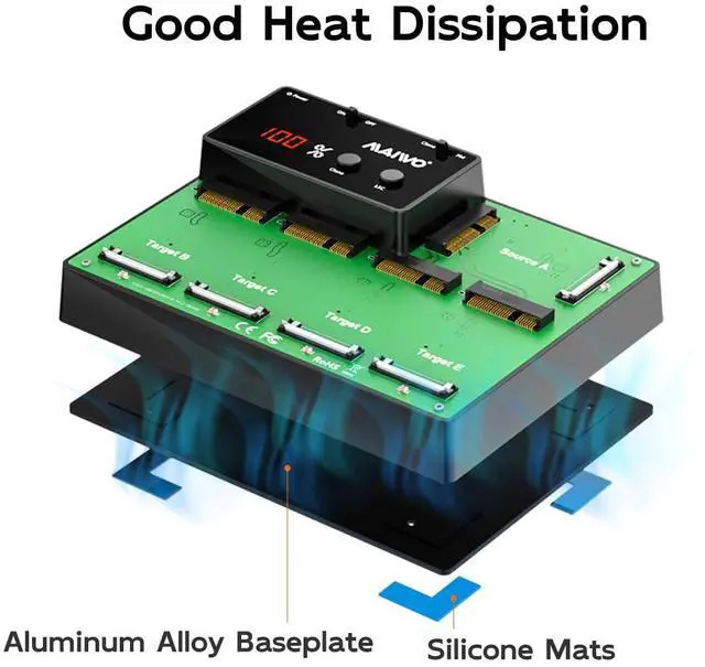 Alt view image 4 of 5 - MAIWO 5 Bay mSATA SSD Reader Docking Station with Offline Clone, mini SATA to USB 3.0 Adapter Reader 5TB Capacity 12V/3A