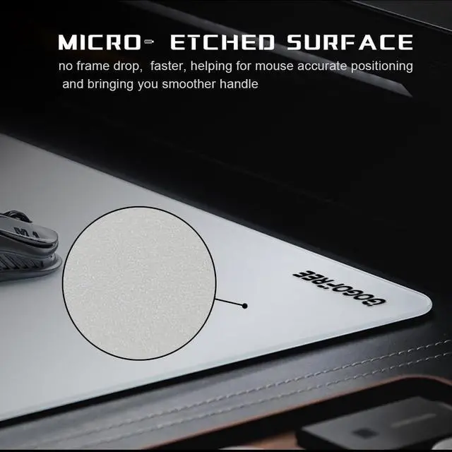 Alt view image 5 of 5 - gogofree Glass Mouse pad for Gaming, Ultra Smooth Mouse Mat with Hard Surface, Large Tempered Glass Mouse Pad Precision Speed Control for Games and Office (White, 19.7" L x 15.7" W)