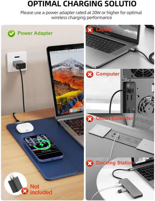 Alt view image 3 of 5 - TopMade Mouse Pad with 15W Wireless Charging, XXL Large Leather Desk Mat, Waterproof Gaming Mousepad Home Office Desk Pad Protector, Computer Keyboard Pad, Mouse Mat for for MacBook, PC, Laptop, Blue