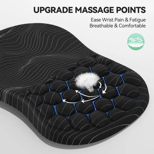 Alt view image 2 of 5 - TECKNET Ergonomic Mouse Pad with Wrist Rest, Soft Mousepad with Massage Design, Memory Foam and Non-Slip PU Base for Pain Relief, Gaming Mouse Pad for Desk, Home, Office, 12x8 Inches, Black White