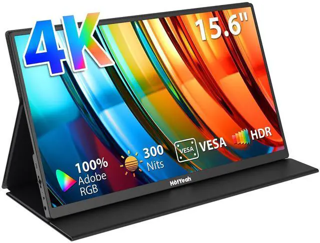 Main image of HotYeah Portable Monitor 4K, 15.6'' 3840x2160 UHD USB-C HDMI Laptop Monitor, 100% Adobe RGB HDR FreeSync External Computer Display, Travel 2nd Screen with Speakers & Smart Cover & VESA