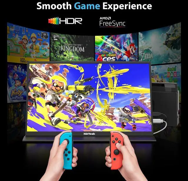 Alt view image 4 of 5 - HotYeah Portable Monitor 4K, 15.6'' 3840x2160 UHD USB-C HDMI Laptop Monitor, 100% Adobe RGB HDR FreeSync External Computer Display, Travel 2nd Screen with Speakers & Smart Cover & VESA