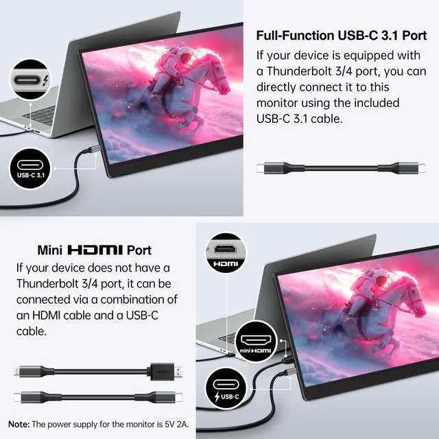 Alt view image 4 of 5 - DHPL 14 Inch Portable Monitor, FHD 1920x1200 IPS16:10 Display with Built-in Kickstand, USB-C/HDMI Plug and Play, Compatible with Laptop, PC, Mac, Mobile, PS5, PS4, Xbox, Switch