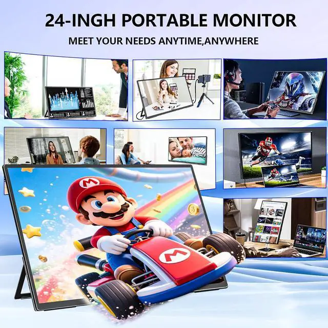 Alt view image 2 of 5 - odmenot 4K Large Portable Monitor 24 Travel Monitor UHD 3840 * 2160 120% sRGB External Second Screen for Desktop Laptop Mini PC MacBook W/Stand VESA HDMI USB-C Gaming Display for PS5/Xbox (OS24-4K)