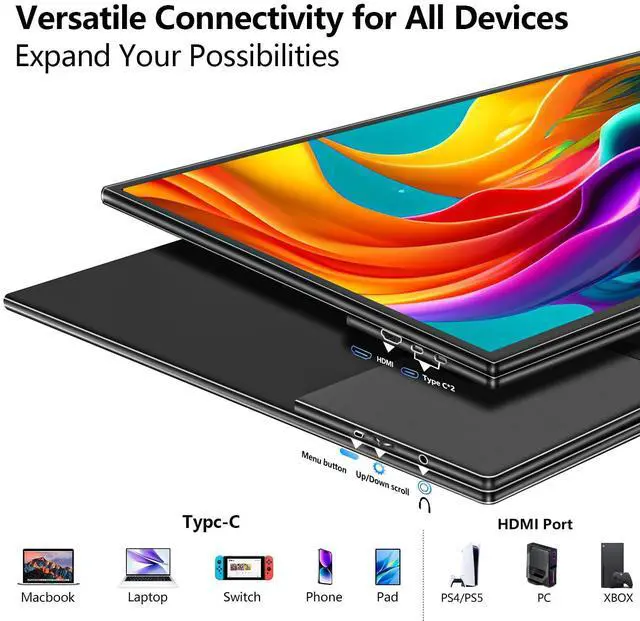 Alt view image 5 of 5 - odmenot 4K Large Portable Monitor 24 Travel Monitor UHD 3840 * 2160 120% sRGB External Second Screen for Desktop Laptop Mini PC MacBook W/Stand VESA HDMI USB-C Gaming Display for PS5/Xbox (OS24-4K)