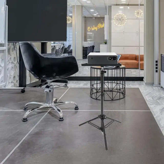 Alt view image 2 of 5 - Veemoon Portable Projector Stand Tripod with Tray, 44. 88 Inch Height Adjustable Laptop Tripod Stand Floor Projector Shelf for Home Theater Office Studio, Bear Weight  2kg (Tray Size 7.09 x 9.84)