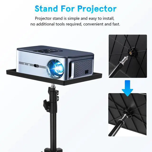Alt view image 5 of 5 - Veemoon Portable Projector Stand Tripod with Tray, 44. 88 Inch Height Adjustable Laptop Tripod Stand Floor Projector Shelf for Home Theater Office Studio, Bear Weight  2kg (Tray Size 7.09 x 9.84)
