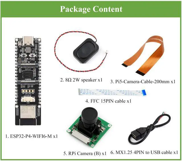 Alt view image 2 of 5 - AI ESP32-P4-WIFI6 Development Board with Pre-Soldered Header, Based On ESP32-P4 and ESP32-C6, Supports Wi-Fi 6/Bluetooth 5/BLE, Supports AI Speech Interaction, Bundle with Speaker, Camera -6 Items