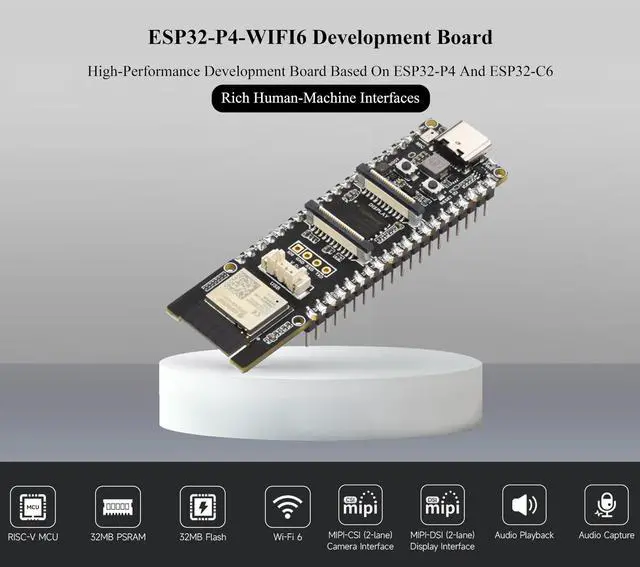 Alt view image 3 of 5 - AI ESP32-P4-WIFI6 Development Board with Pre-Soldered Header, Based On ESP32-P4 and ESP32-C6, Supports Wi-Fi 6/Bluetooth 5/BLE, Supports AI Speech Interaction, Bundle with Speaker, Camera -6 Items