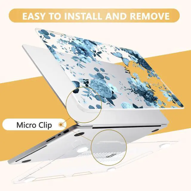 Alt view image 3 of 5 - MecBevia for MacBook Pro 16 Inch Case (20252021, M4/M3/M2/M1 Pro & Max, Model A3403 A3186 A2991 A2780 A2485), Hard Shell & Keyboard Cover, Screen Protector, Webcam Cover, Adapter, Blue Flowers