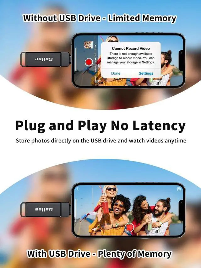 Alt view image 4 of 5 - Gulloe 256GB Flash Drive Intended for iPhone, Memory Stick Storage for Photos and Videos Backup, Compatible with iPhone iPad Android PC, Plug and Play, No Application Required (Metal Grey)