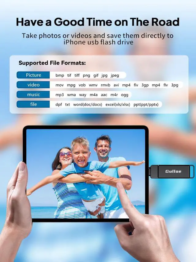 Alt view image 5 of 5 - Gulloe 256GB Flash Drive Intended for iPhone, Memory Stick Storage for Photos and Videos Backup, Compatible with iPhone iPad Android PC, Plug and Play, No Application Required (Metal Grey)