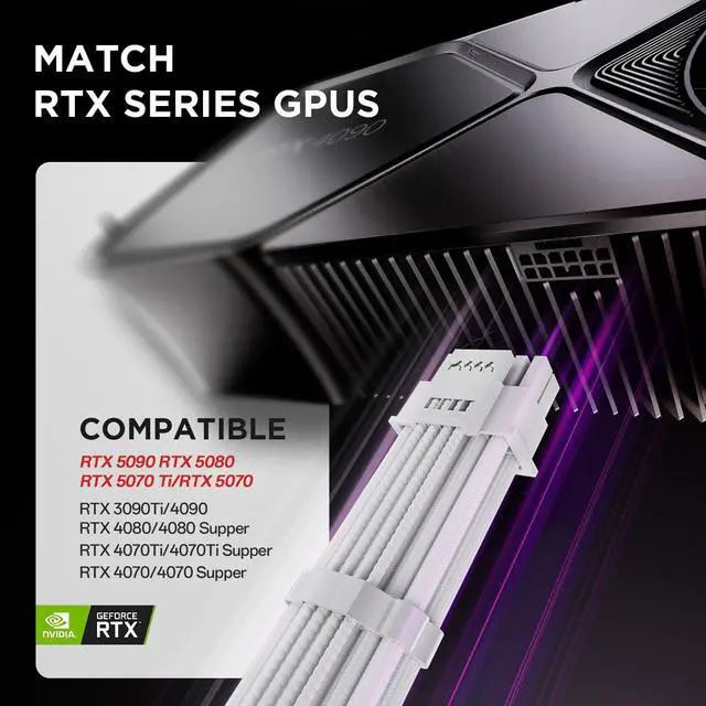 Alt view image 2 of 5 - AsiaHorse 12VHPWR PSU Extension Cable Kit for RTX 50/40 Series, 16AWG Pcie 5.0 Cable Extension Kit Soft Braided 16PIN to 16PIN Cable Kit, 24pin ATX /4+4pin EPS /12+4pin 30CM