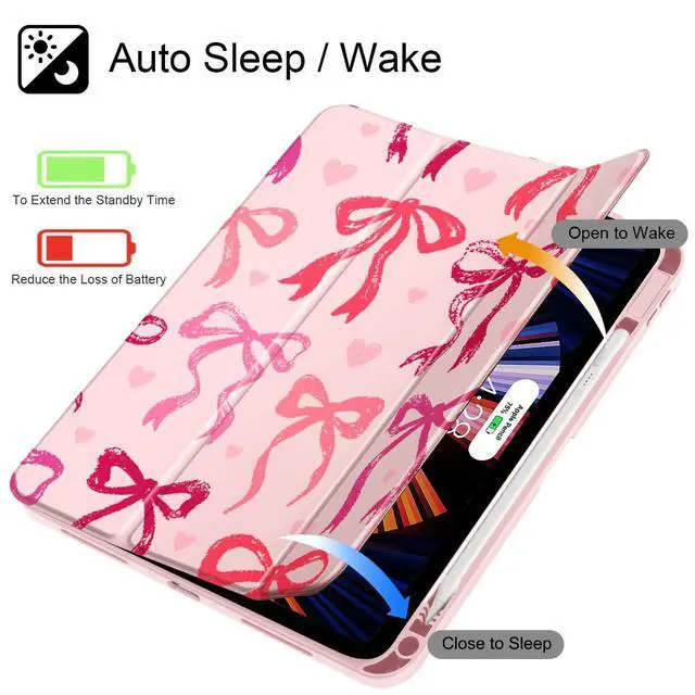Alt view image 3 of 5 - May Chen for iPad (A16) 11th Generation Case 11 Inch 2025, iPad 10th Gen Case 2022 10.9 inch, Built-in Pencil Holder with Shockproof Cover Clear Transparent Back Shell Auto Wake/Sleep, Bow Ribbon
