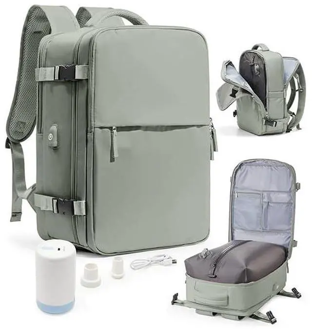 Main image of Vacuum Seal Travel Backpack with Air Pump,Compression Vacpack Waterproof Carry On Backpack for Travel Women Men with Vacuum System,Airlines Approved Daypack Laptop Space Saver Bags,GrassGreen