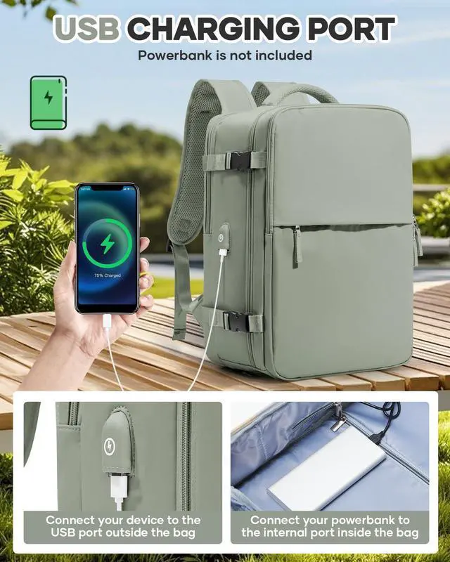 Alt view image 4 of 5 - Vacuum Seal Travel Backpack with Air Pump,Compression Vacpack Waterproof Carry On Backpack for Travel Women Men with Vacuum System,Airlines Approved Daypack Laptop Space Saver Bags,GrassGreen