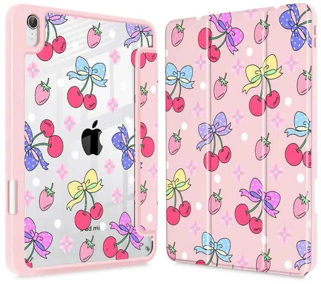 Main image of Tuiklol Clear Case for iPad mini 7 (A17 Pro 7th Gen) 2024 / iPad mini 6 (6th Gen) 2021 8.3 Inch,Built-in Pencil Holder Slim Transparent Back Shell Cover Auto Wake/Sleep, Strawberry Cherry Pink