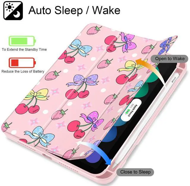 Alt view image 3 of 5 - Tuiklol Clear Case for iPad mini 7 (A17 Pro 7th Gen) 2024 / iPad mini 6 (6th Gen) 2021 8.3 Inch,Built-in Pencil Holder Slim Transparent Back Shell Cover Auto Wake/Sleep, Strawberry Cherry Pink