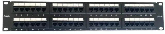 Main image of Cablix 48-Port UTP Cat 5E Patch Panel, 110 IDC, Black (No Back Bar) Network Distribution Panel + Inline Coupler CAT 6 RJ45 Connector