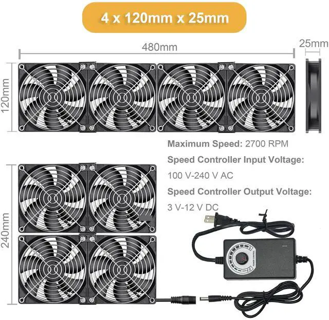 Alt view image 2 of 5 - 12025 4 * 120 mm x 25 mm Small Brushless Axial Cooling Fan Big Airflow, AC 100V - 240V Speed Control Fan, for Cabinet Computer Case Chassis Server Workstation Amplifier Pet Box Cooling (4)