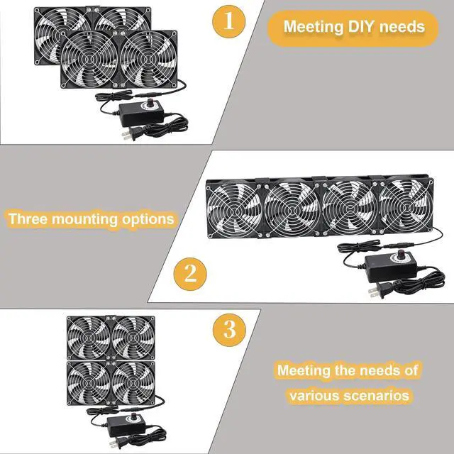 Alt view image 4 of 5 - 12025 4 * 120 mm x 25 mm Small Brushless Axial Cooling Fan Big Airflow, AC 100V - 240V Speed Control Fan, for Cabinet Computer Case Chassis Server Workstation Amplifier Pet Box Cooling (4)