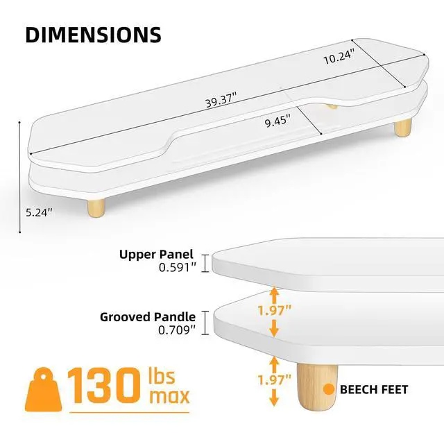 Alt view image 2 of 5 - AFOOYO 2 Tier White Dual Monitor Stand Riser,Wider Board Computer Monitor Stand for 2 Monitors,Slot For Phone/Tablet Office Desktop Organizer for Laptop,PC,Computer,Printer,White