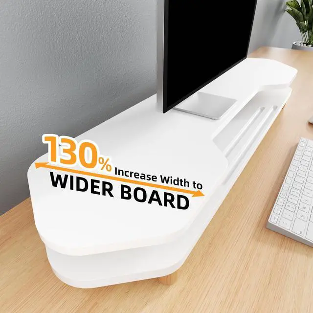 Alt view image 4 of 5 - AFOOYO 2 Tier White Dual Monitor Stand Riser,Wider Board Computer Monitor Stand for 2 Monitors,Slot For Phone/Tablet Office Desktop Organizer for Laptop,PC,Computer,Printer,White