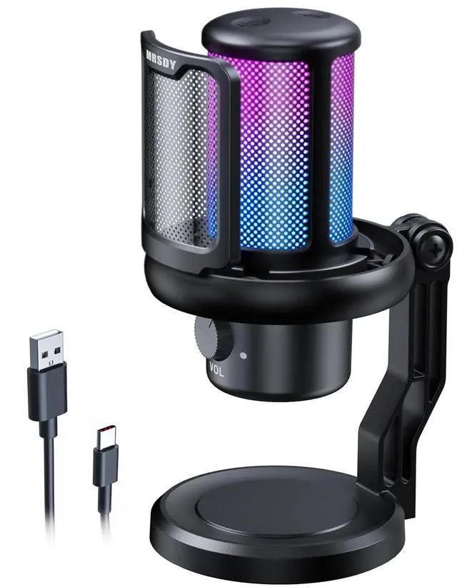 Main image of MRSDY Gaming Microphone, USB Noise Cancellation Condenser Mic with Headphone Jack, Mute, Gain, RGB, Suitable for PC, Computer, PS4, PS5, Mac, Streaming, Podcasting, Recording, YouTube, Discord