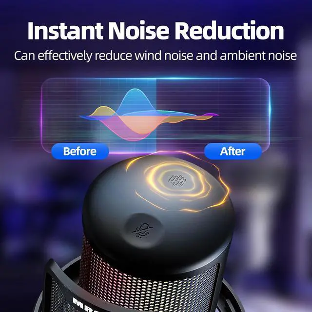 Alt view image 2 of 5 - MRSDY Gaming Microphone, USB Noise Cancellation Condenser Mic with Headphone Jack, Mute, Gain, RGB, Suitable for PC, Computer, PS4, PS5, Mac, Streaming, Podcasting, Recording, YouTube, Discord