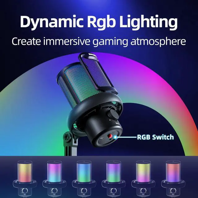 Alt view image 4 of 5 - MRSDY Gaming Microphone, USB Noise Cancellation Condenser Mic with Headphone Jack, Mute, Gain, RGB, Suitable for PC, Computer, PS4, PS5, Mac, Streaming, Podcasting, Recording, YouTube, Discord