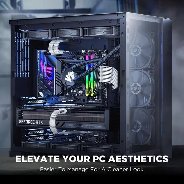 Alt view image 3 of 5 - AsiaHorse 12VHPWR Cable Extension Kit, 16AWG Pcie 5.0 PSU Cable Extension Kit Soft Braided Power Supply Cable Extension, 24pin ATX /4+4pin EPS /12+4pin 30CM Length with Cable Combs