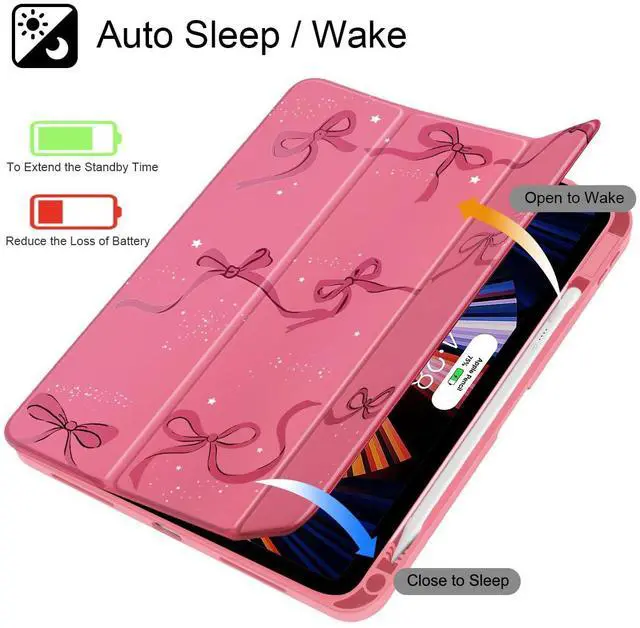 Alt view image 3 of 5 - May Chen for iPad (A16) 11th Generation Case 11 Inch 2025, iPad 10th Gen Case 2022 10.9 inch, Built-in Pencil Holder with Shockproof Cover Transparent Back Shell Auto Wake/Sleep, Watermelon red Bow