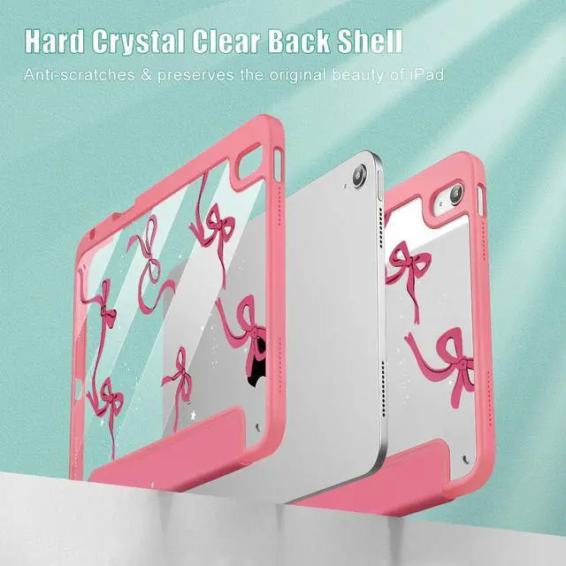 Alt view image 4 of 5 - May Chen for iPad (A16) 11th Generation Case 11 Inch 2025, iPad 10th Gen Case 2022 10.9 inch, Built-in Pencil Holder with Shockproof Cover Transparent Back Shell Auto Wake/Sleep, Watermelon red Bow