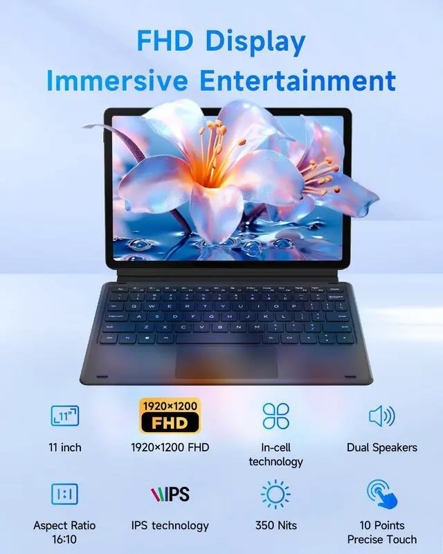 Alt view image 4 of 5 - BNCF 11 inch 2-in-1 Laptops, Win 11 Touchscreen PC Compatible with Twin Lake N150, 12GB RAM 512GB SSD, 1920x1200 IPS FHD Tablet USB-C/HDMI WiFi 6 with Magnetic Keyboard and Kickstand