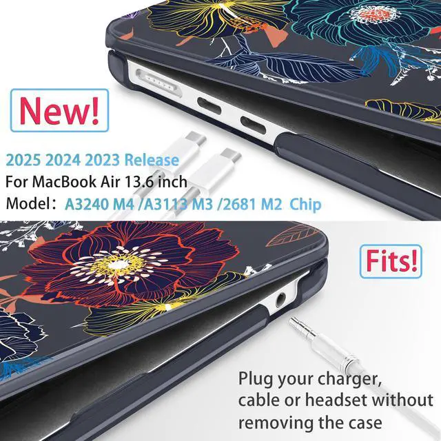 Alt view image 3 of 5 - Mektron for 2025 M4 MacBook Air 13.6 Inch A3240 Case Fits 2023 A2681 M2 2024 A3113 M3 Chip with Liquid Retina Display Touch ID, Printed Plastic Hard Shell Cover for MacBook Air 13.6", Dahlia Flowers