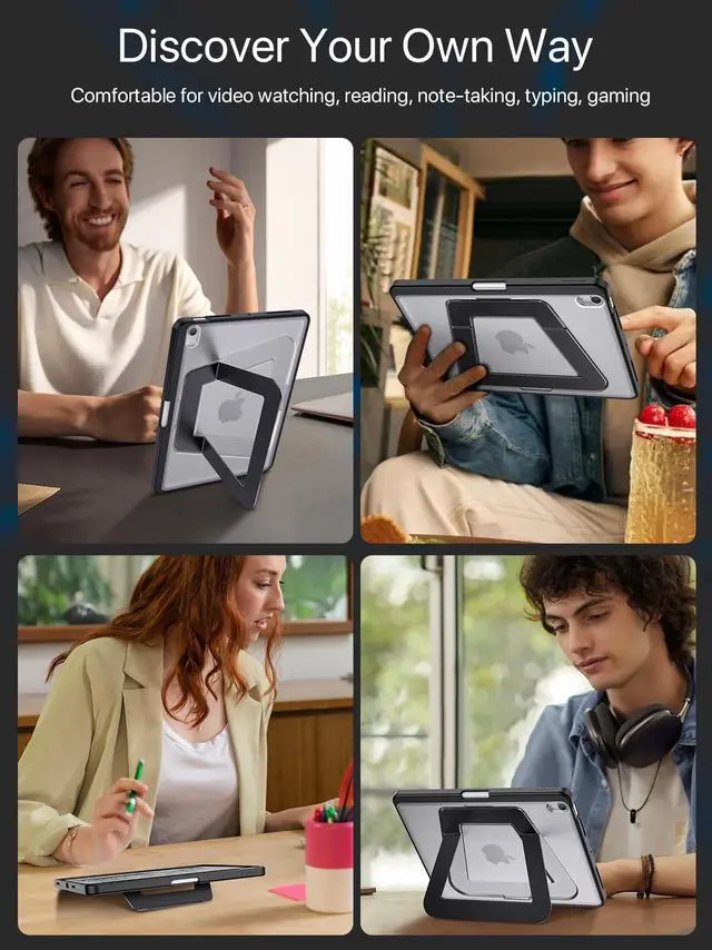 Alt view image 3 of 5 - SANDUODD Case for iPad A16/10th Generation 2025/2022, Dual Multi-Angle Adjustable Kickstand Full Protective Case with Built-in Pencil Holder for Home Office School (Black, iPad A16/10th)