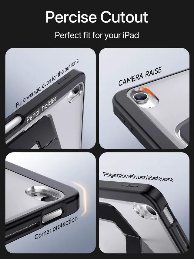 Alt view image 5 of 5 - SANDUODD Case for iPad A16/10th Generation 2025/2022, Dual Multi-Angle Adjustable Kickstand Full Protective Case with Built-in Pencil Holder for Home Office School (Black, iPad A16/10th)