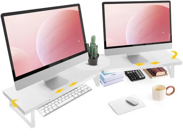 Main image of Across-Star Dual-Monitor-Riser-Stand-For-Desk, Large Monitor Stand Riser For 2 Monitors With Adjustable Length Angle, Double Computer Riser For Desktop Organizer, Monitor Shelf Riser
