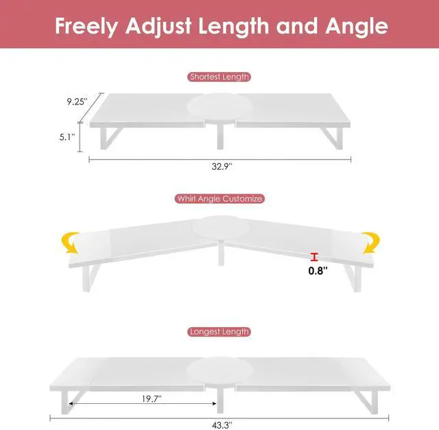 Alt view image 3 of 5 - Across-Star Dual-Monitor-Riser-Stand-For-Desk, Large Monitor Stand Riser For 2 Monitors With Adjustable Length Angle, Double Computer Riser For Desktop Organizer, Monitor Shelf Riser