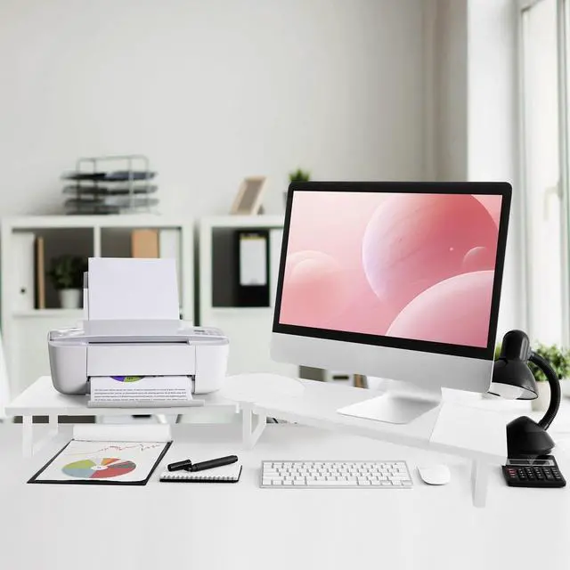 Alt view image 2 of 5 - Across-Star Dual-Monitor-Riser-Stand-For-Desk, Large Monitor Stand Riser For 2 Monitors With Adjustable Length Angle, Double Computer Riser For Desktop Organizer, Monitor Shelf Riser