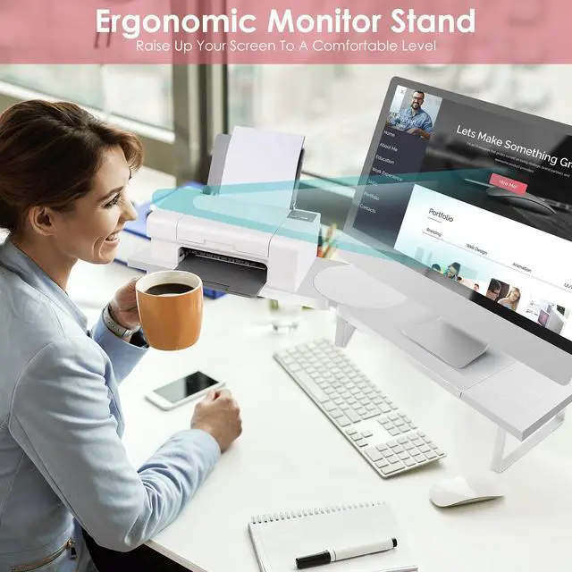 Alt view image 5 of 5 - Across-Star Dual-Monitor-Riser-Stand-For-Desk, Large Monitor Stand Riser For 2 Monitors With Adjustable Length Angle, Double Computer Riser For Desktop Organizer, Monitor Shelf Riser