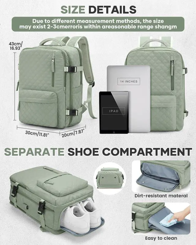 Alt view image 5 of 5 - Travel Vacuum Storage Backpack with Air Pump Vacuum Seal Compression Space Saver Bags Clothing Vacpack 18x14x8 inches Travel Bag Carry on Personal item Laptop Work Backpacks Women LightGreen