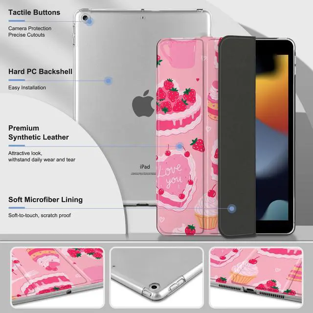 Alt view image 3 of 5 - MEEgoodo Case for iPad 10.2 inch, Case for iPad 9th Generation 2021/ 8th Generation 2020/ 7th Gen 2019, Tablet Cover with Silk Texture & PC Back Cover, Cute Pink Desserts
