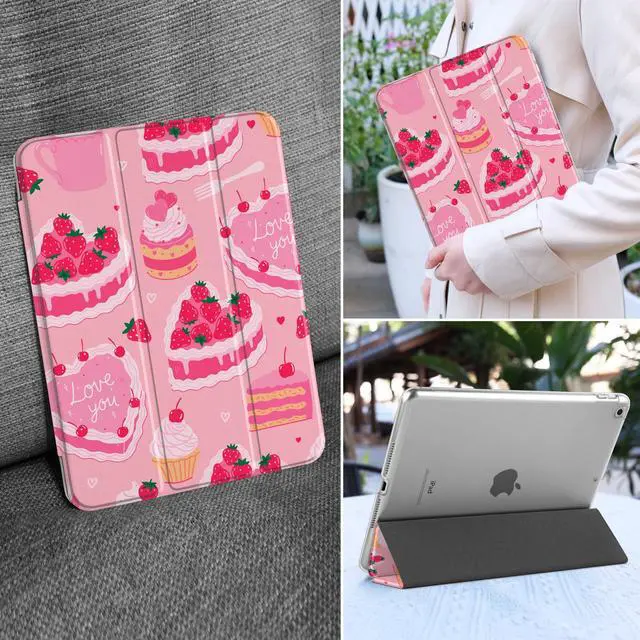 Alt view image 5 of 5 - MEEgoodo Case for iPad 10.2 inch, Case for iPad 9th Generation 2021/ 8th Generation 2020/ 7th Gen 2019, Tablet Cover with Silk Texture & PC Back Cover, Cute Pink Desserts