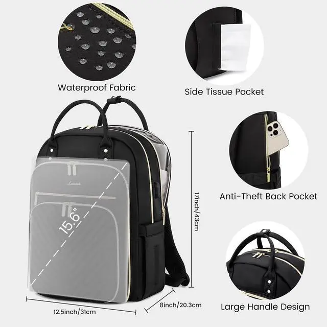 Alt view image 2 of 5 - LOVEVOOK Laptop Backpack for Women, Water Resistant Travel Work Backpacks Purse Stylish Business Teacher Nurse Computer Bag with USB Charging Port