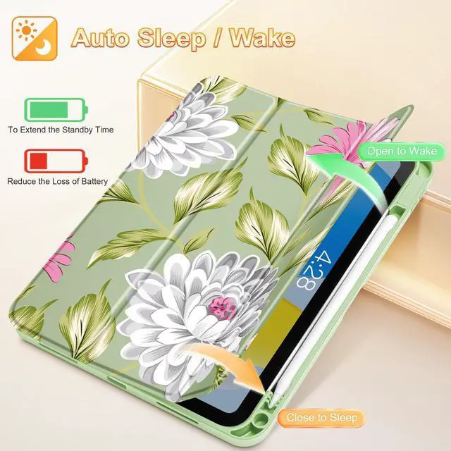 Alt view image 3 of 5 - Mektron Case for iPad (A16) 11th Generation 11-inch 2025 Fit iPad 10th Gen 10.9 inch 2022, Tablet Cover with Trifold Stand + Pencil Holder + Auto Wake/Sleep + TPU Back Cover,Floral C398