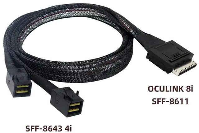 Alt view image 2 of 5 - cablecc 50cm OCuLink PCIe PCI-Express SFF-8611 8X 8-Lane to Dual SFF-8643 HD 4X SSD Data Active Cable