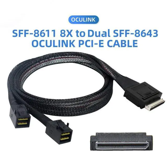 Alt view image 4 of 5 - cablecc 50cm OCuLink PCIe PCI-Express SFF-8611 8X 8-Lane to Dual SFF-8643 HD 4X SSD Data Active Cable