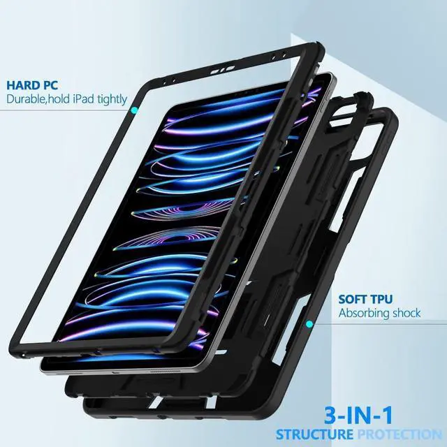 Alt view image 2 of 5 - Puxicu Case for iPad Pro 13 Inch M4 (2024 Model, 7th Generation), Heavy Duty Rugged Protective, Built-in Pencil Holder Cover for iPad Pro 13, Black